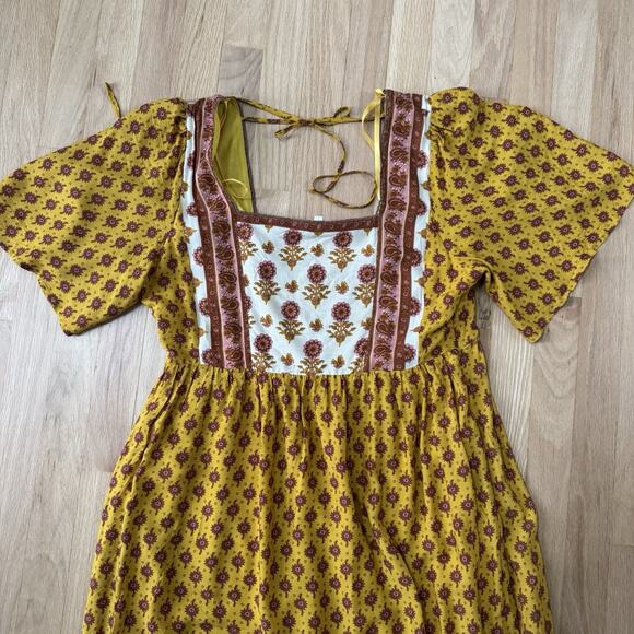 Bohme Floral Rayon Maxi Dress Women XL Yellow Boho Cottagecore Hippie Festival - Picture 6 of 11